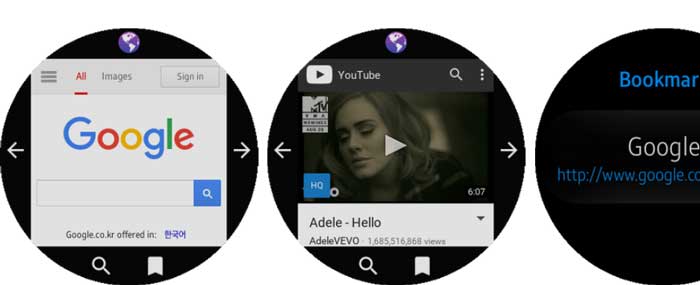 GearBrowser lietotne Samsung Galaxy pulkstenim ir aktīva
